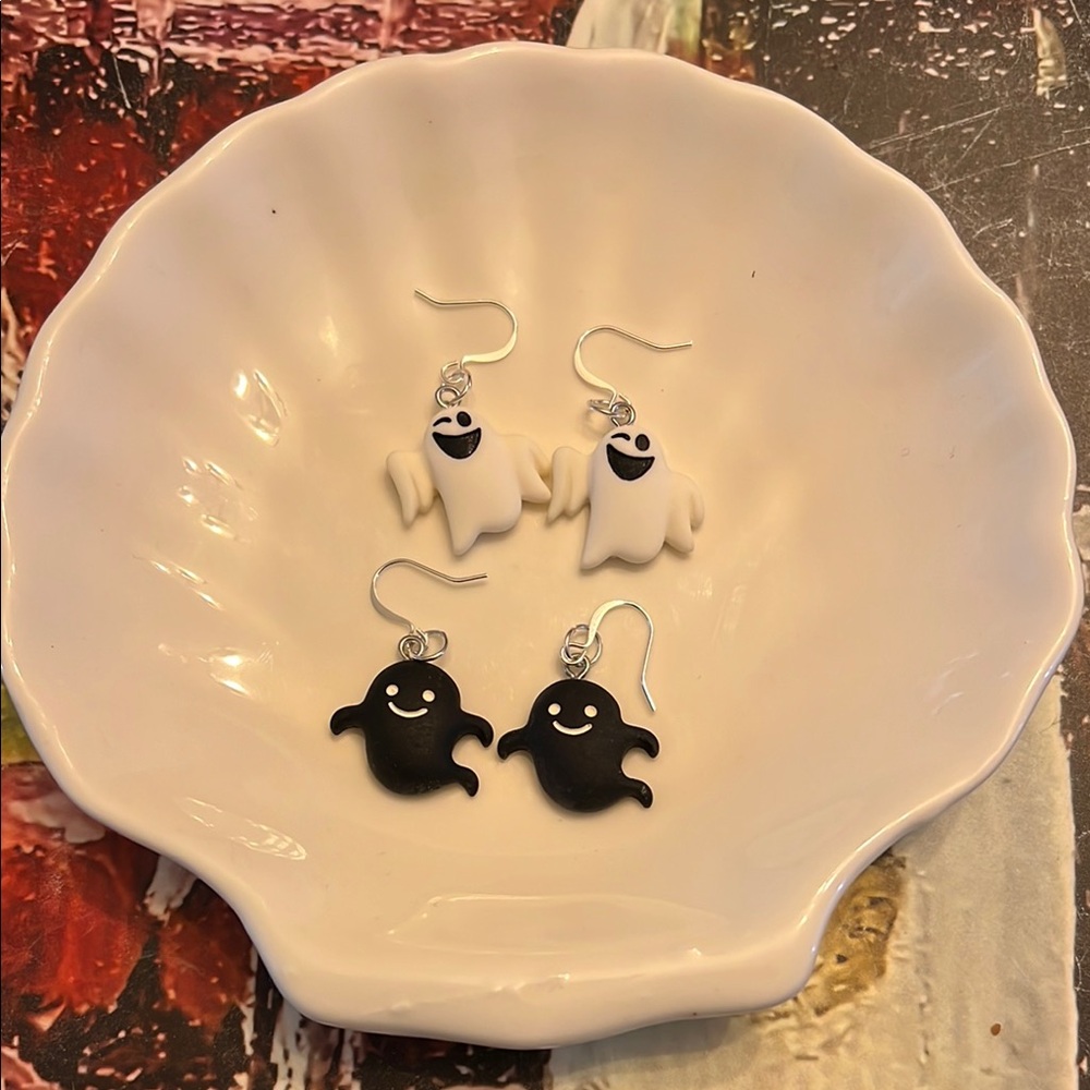 Whimsical Black and White Ghost Earrings